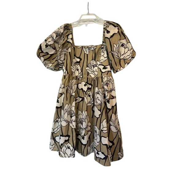 entro Dresses & Skirts - Entro Fall Transition Floral Cotton Midi Dress Puff Sleeve Smocked Back M NEW
